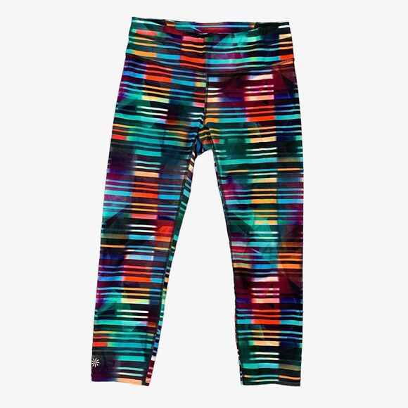 Athleta Legging Womens S Small Multicolor Stripe Stretch Laser Beam Sonar Capri - Picture 1 of 14